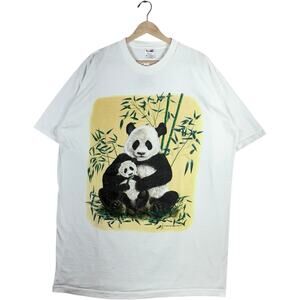 Vintage Panda Family With Bamboo Art Tee OSFA